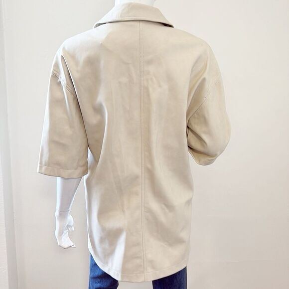 7 For All Mankind Cream Faux Leather Short Sleeve Oversized Shirt Jacket - Picture 2 of 7